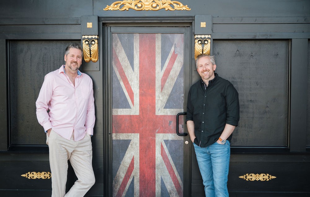 Brothers in front of Pub