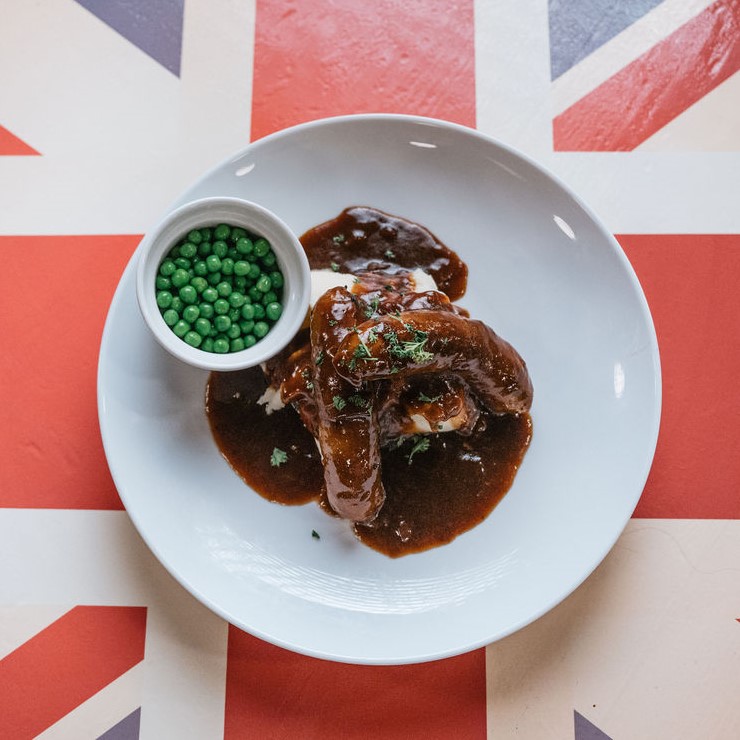 Bangers and Mash on Union Jack Table